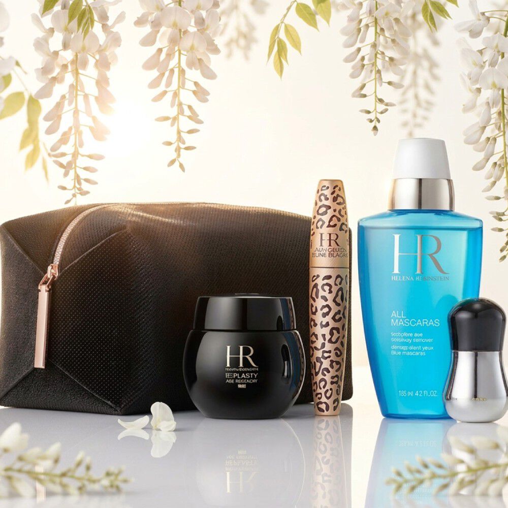 Helena Rubinstein producten onder witte blauweregen.​