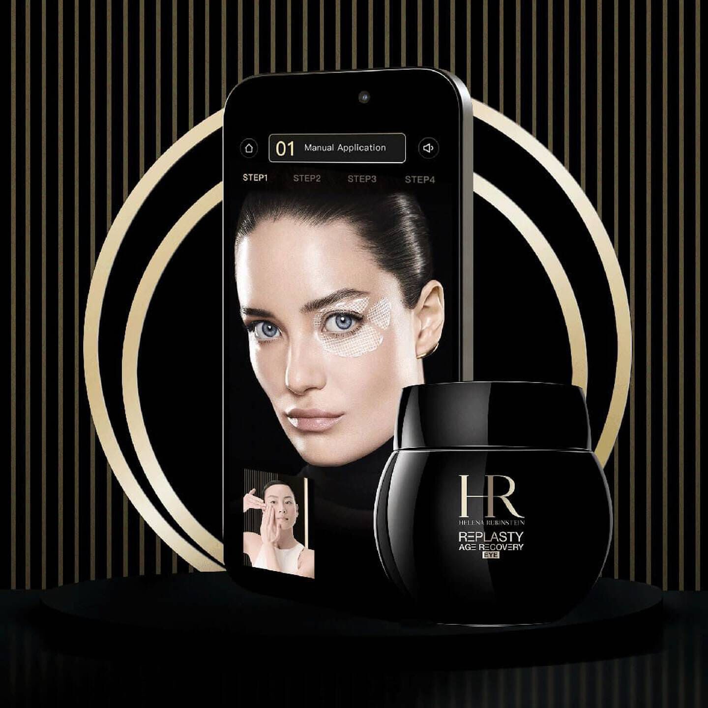 Creme yeux Helena Rubinstein Replasty Age Recovery avec un guide d'application manuel numerique.